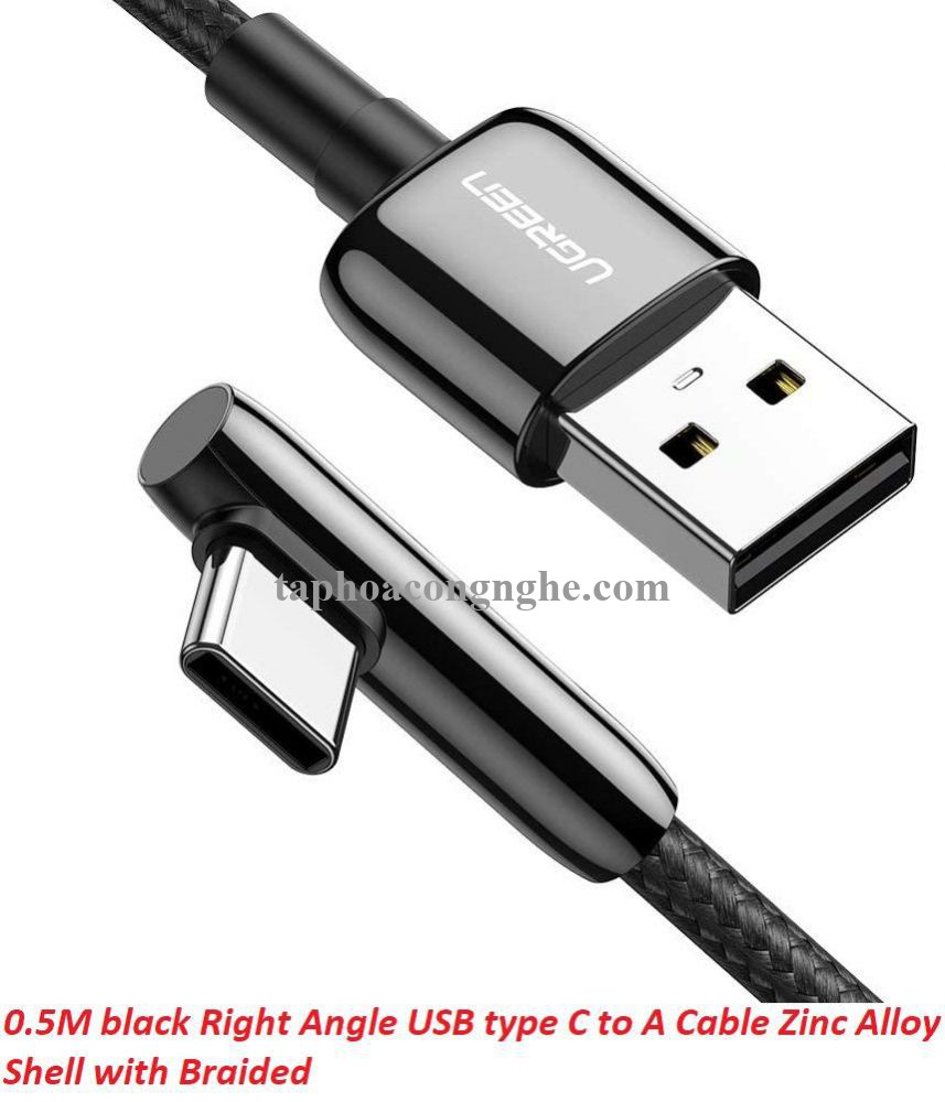 Ugreen 70282 0.5M màu đen cáp USB type C bẻ góc phải 90 độ ra usb A chống nhiễu US313 30070282